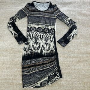 SW3 UK Bespoke Black White Ikat Long Sleeve Dress XS New Tags USA Made